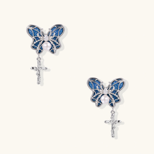 Boucles d'Oreilles Croix Papillon Céleste | Alora Jewelry