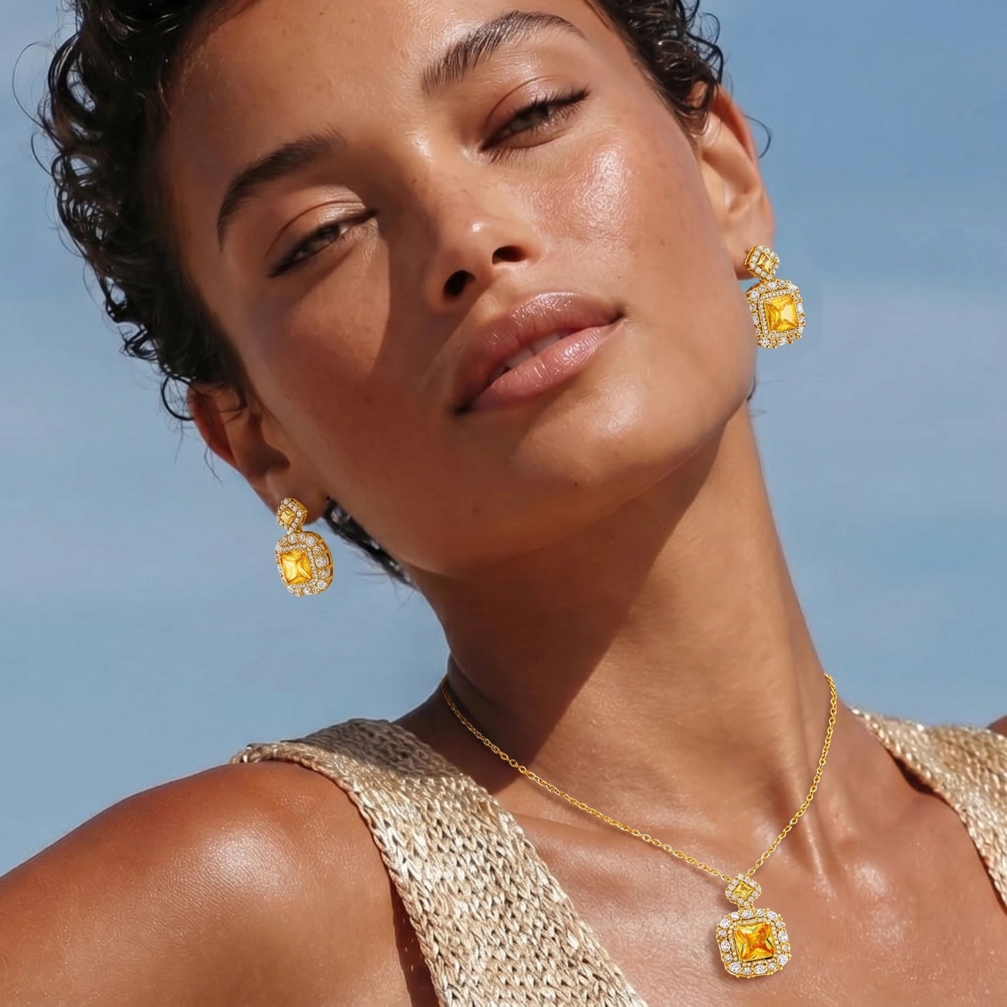 Parure Luxe Carrés Dorés | Alora Jewelry